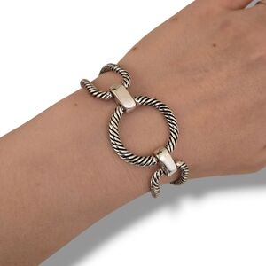 Silver tone Rope Coil Link Bracelet Cuff Toggle Clasp Vintage Y2k aesthetic